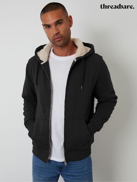 Threadbare Black Borg Lined Zip-Through Hoodie (H97288) | £38