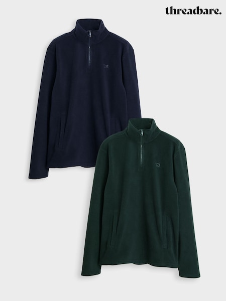 Threadbare Green 2 Pack Quarter Zip Microfleece Sweatshirts (H97292) | £34