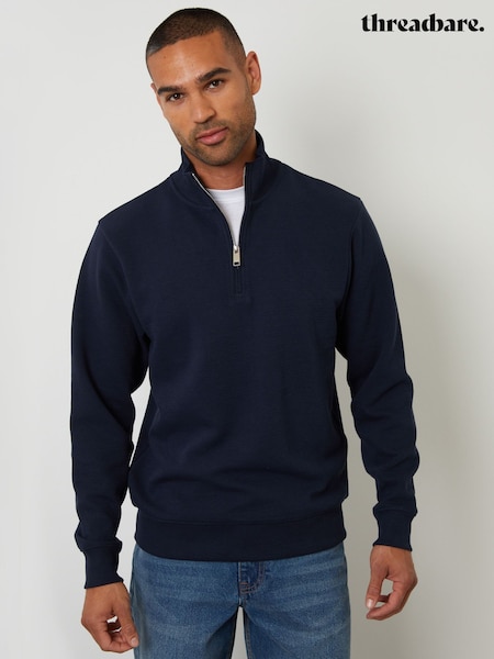 Threadbare Blue Textured Quarter Zip Sweatshirt (H97321) | £25