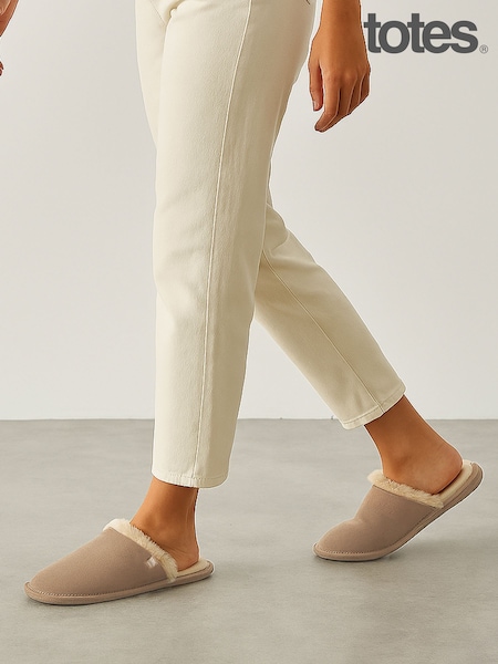 Totes Cream Isotoner Ladies Real Suede Mules With Water Repellency (H97323) | £32