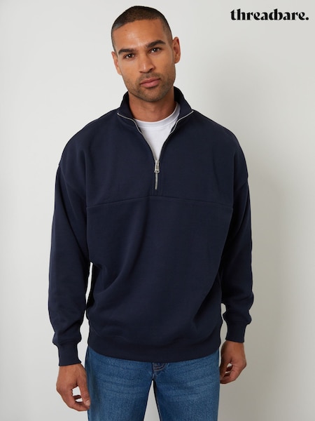 Threadbare Blue Relaxed Fit Half Zip Sweatshirt (H97326) | £25