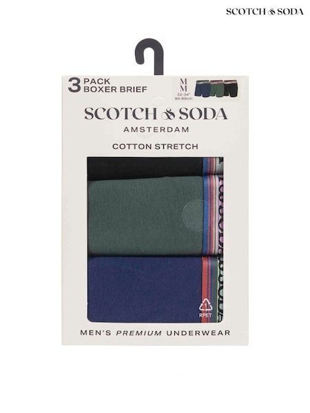 Scotch & Soda Green 3 Pack Cotton Stretch Boxer Briefs Underwear (H97333) | £30