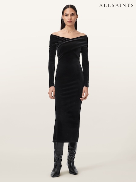 AllSaints Black Delta Velvet Dress (H97379) | £149