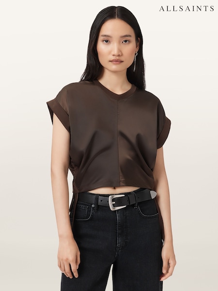 AllSaints Brown Mira Satin T-Shirt (H97407) | £79