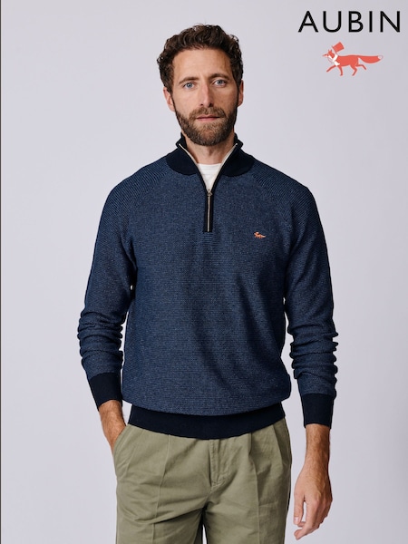 Aubin Blue Bonby Zip Neck Jumper (H97446) | £79