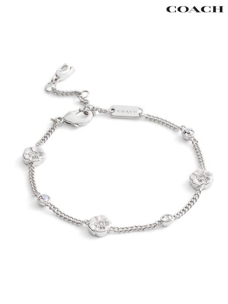 COACH Silver Signature Tea Rose Strand Bracelet (H97503) | £125