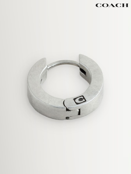 COACH Silver Tone Mens Signature Huggie Earrings (H97504) | £75