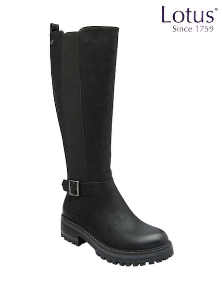 Lotus Black Block Heel Knee High Boots (H97531) | £80