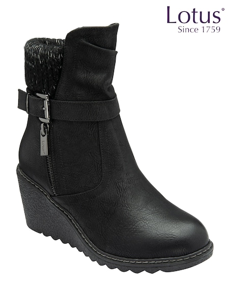 Lotus Black Wedge Ankle Boots (H97551) | £65