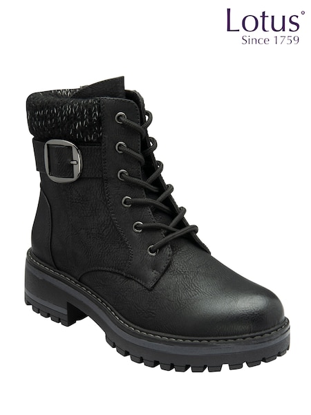 Lotus Black Lace-Up Ankle Boots (H97555) | £65