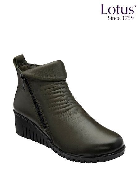 Lotus Green Leather Wedge Ankle Boots (H97563) | £85