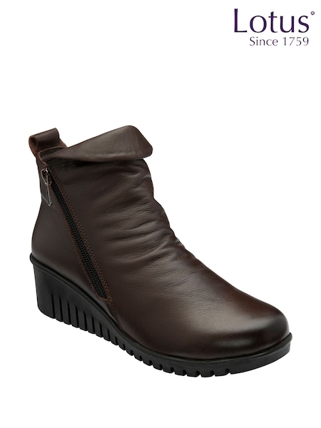Lotus Brown Leather Wedge Ankle Boots (H97592) | £85