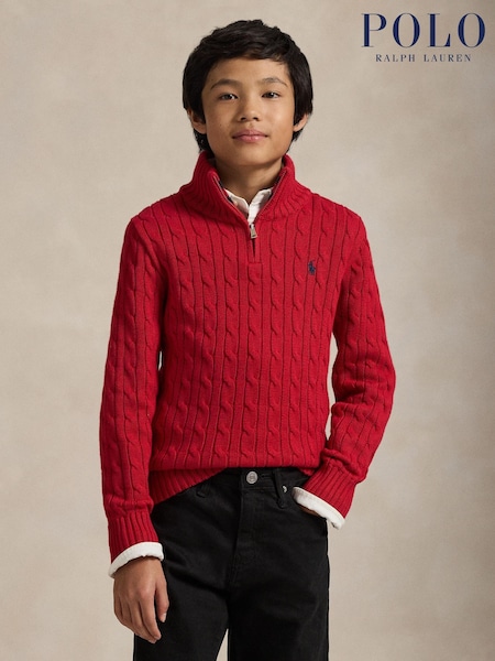 Polo Ralph Lauren Red Cable Knit Quarter Zip Jumper (H97614) | £115 - £135