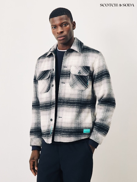 Scotch & Soda Grey Wool Blend Check Overshirt (H97658) | £155