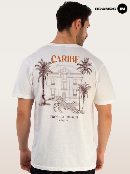 Brands In White Caribe Tropical Beach Graphic Print T-Shirt (H97662) | £26