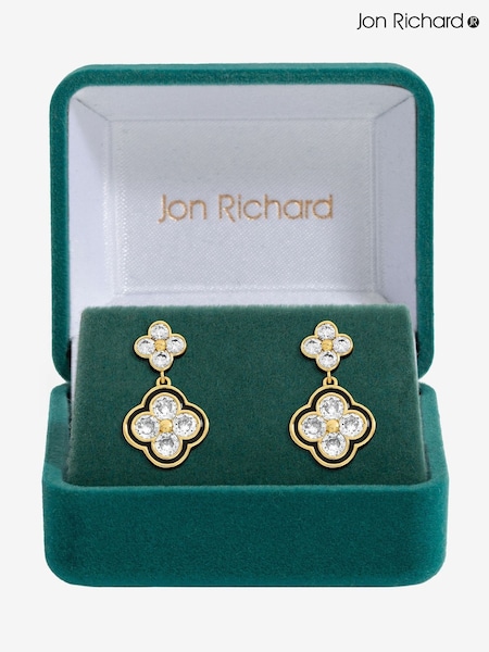 Jon Richard Gold Tone Jet Crystal Clover Earrings (H97696) | £30