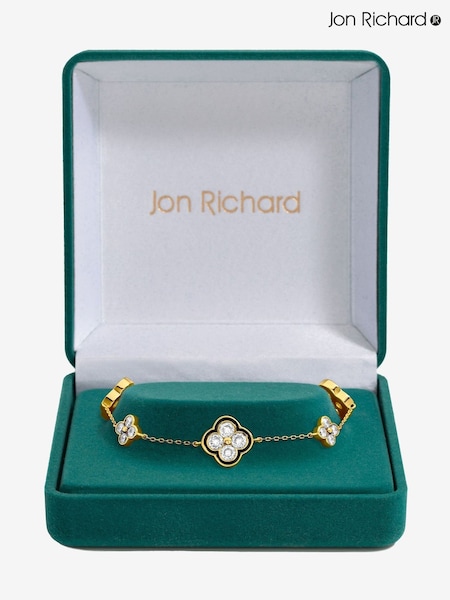 Jon Richard Gold Tone Jet Crystal Clover Bracelet Gift Box (H97699) | £28