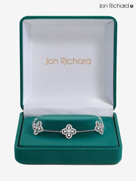Jon Richard Silver Tone Cubic Zirconia Clover Bracelet Gift Box (H97703) | £35