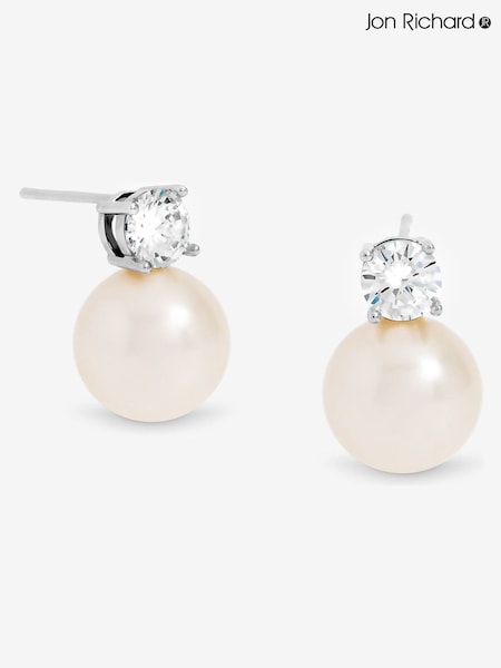 Jon Richard Silver Tone Pearl Crystal Earrings (H97705) | £20