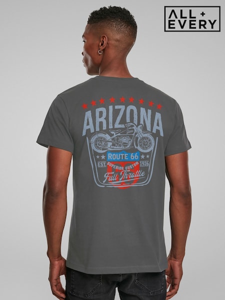 All + Every Grey Route 66 Arizona Motorcycle Back Print Men's T-Shirt (H97731) | £25