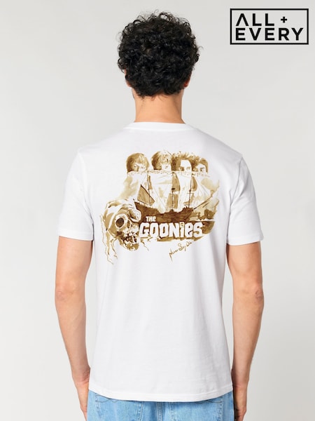 All + Every White The Goonies Pirate Ship Skull Never Say Die Back Print Mens T-Shirt (H97734) | £25