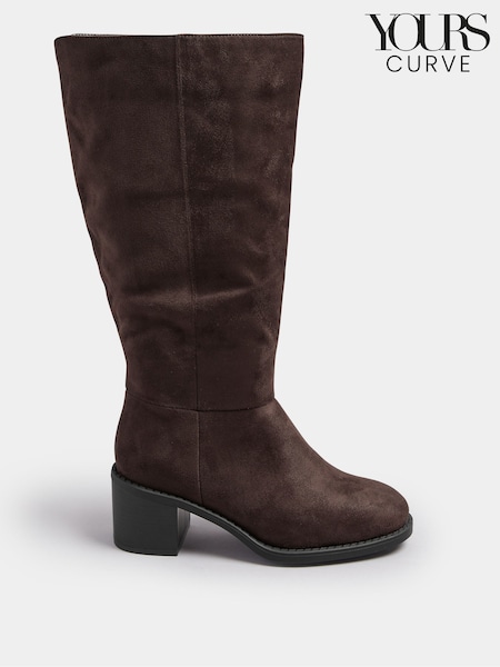 Yours Curve Brown Extra-Wide Fit Block Heel Micro Boots (H98001) | £55
