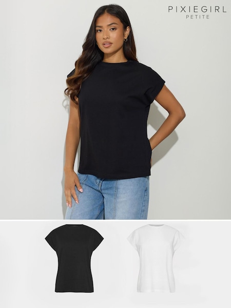 PixieGirl Petite Black Grown On Short Sleeve T-Shirts 2 Pack (H98007) | £23
