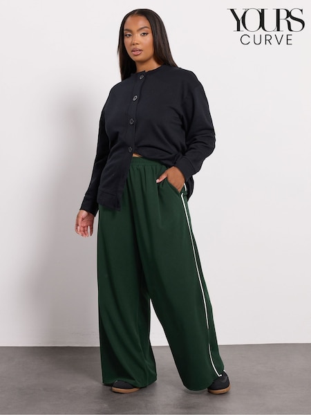 Yours Curve Green Scuba Sporty Wide Leg Trousers (H98033) | £29
