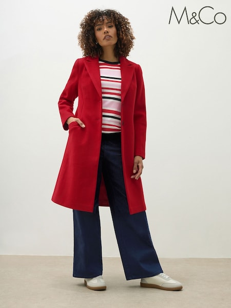 M&Co Red Single Breasted Crombie Coat (H98034) | £70