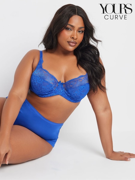 Yours Curve Blue Stretch Lace Underwired Bra (H98039) | £23