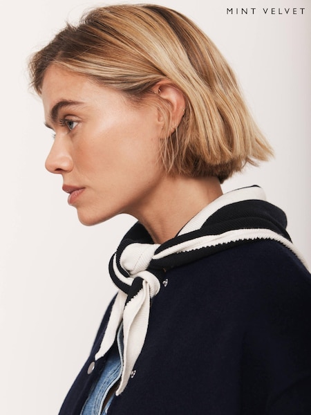 Mint Velvet Blue Navy Cotton Blend Triangle Knit Scarf (H98148) | £25