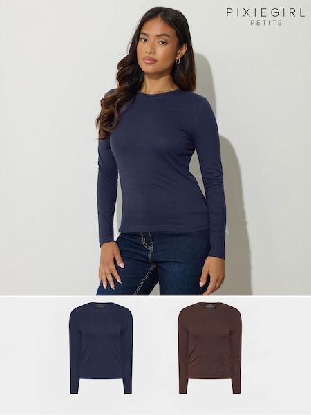 PixieGirl Petite Brown 2 Pack Long Sleeve T-Shirts (H98246) | £27