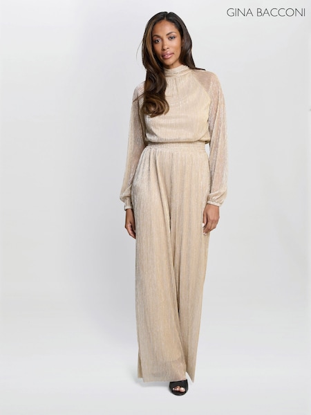 Gina Bacconi Gold Kylie Metallic Knit Jumpsuit (H98270) | £220