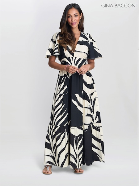 Gina Bacconi Dannie Abstract Print Black Dress (H98272) | £99