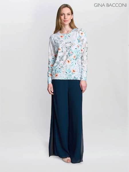 Gina Bacconi Grey Violetta Floral Sweater with Diamante Details (H98273) | £75