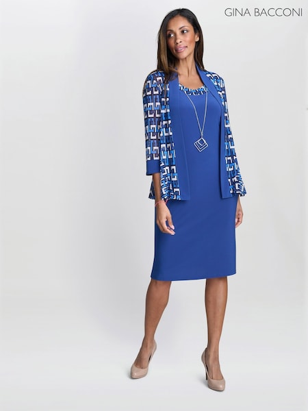 Gina Bacconi Blue Sofia Print Dress And Jacket Set (H98282) | £240