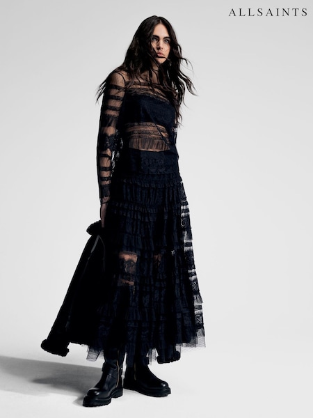 AllSaints Black Arlea Tulle Skirt (H98475) | £199