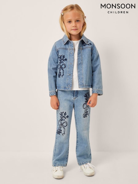 Monsoon Blue Bow Embroidered Denim Jacket (H98476) | £34 - £38