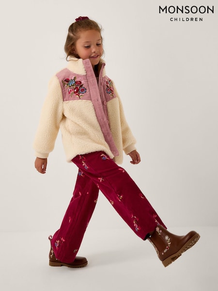 Monsoon Natural Floral Embroidered Borg Jacket (H98485) | £45 - £49