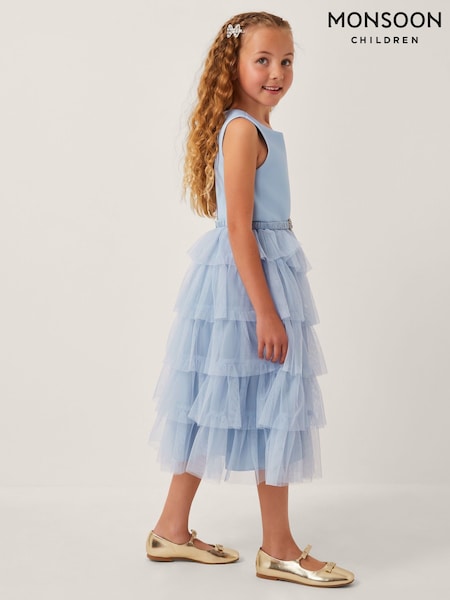 Monsoon Blue Sleeveless Belted Tulle Tier Dress (H98489) | £50 - £60