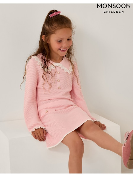 Monsoon Pink Lace Collar Knit Dress (H98496) | £36 - £41