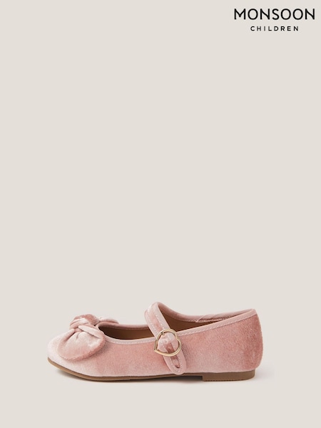 Monsoon Pink Velvet Bow Strap Ballet Flats (H98498) | £25 - £29