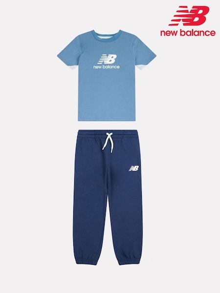 New Balance Blue Contrast Panel T-Shirt & FT Joggers Set (H98590) | £35