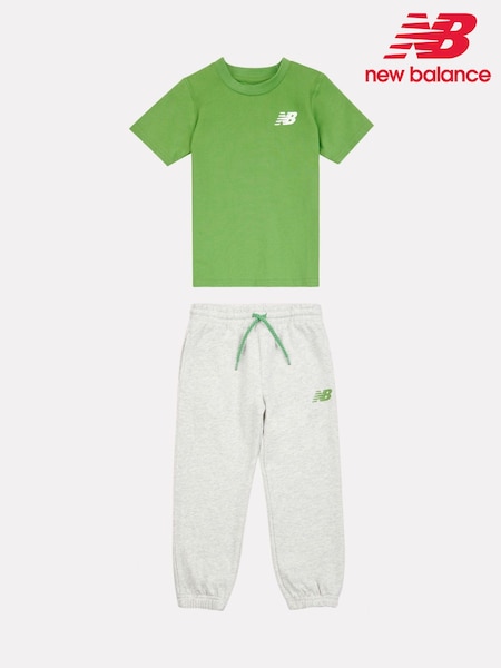 New Balance Green 327 Multi Graphic T-Shirt & FT Joggers Set (H98596) | £35
