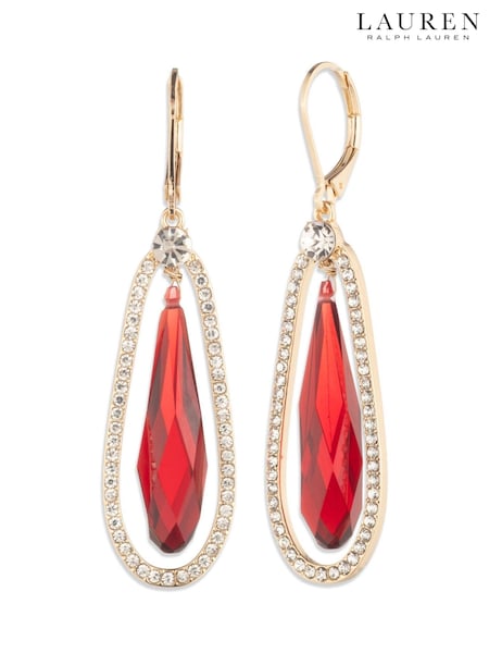 Lauren Ralph Lauren Gold Pave Red Bead and Crystal Drop Earrings (H98699) | £100