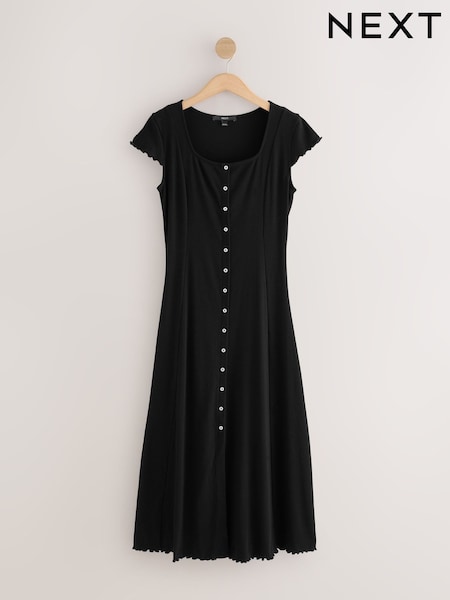 Black Short Sleeve Jersey Button Through Maxi Dress (H98840) | £28