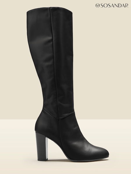 Sosandar Black Blake Leather Zip Knee High Boots (H99133) | £155