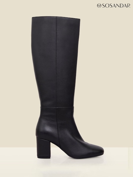 Sosandar Black Leather Heeled Knee High Boots (H99140) | £165