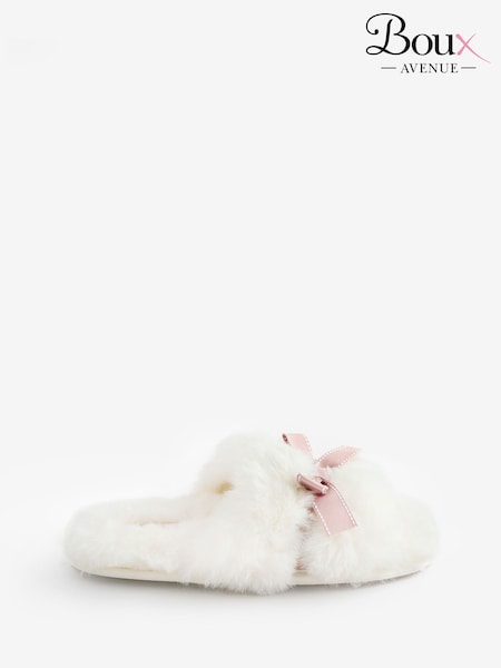 Boux Avenue Plush Bow Mix Slipper White Sliders (H99144) | £22