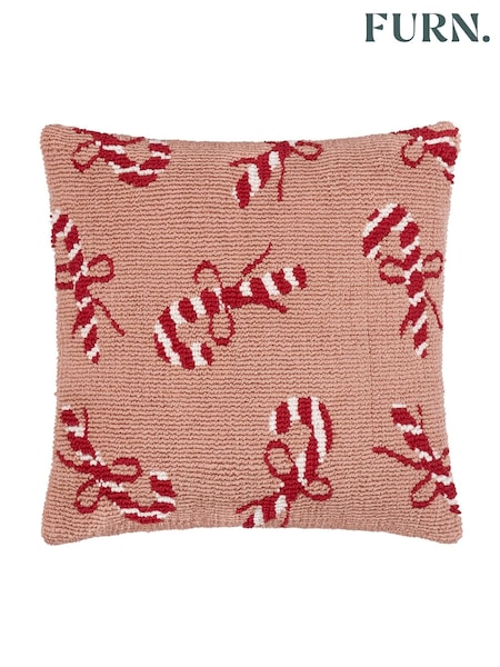 Furn Pink Red Candy Canes Tufted Cushion (H99146) | £20